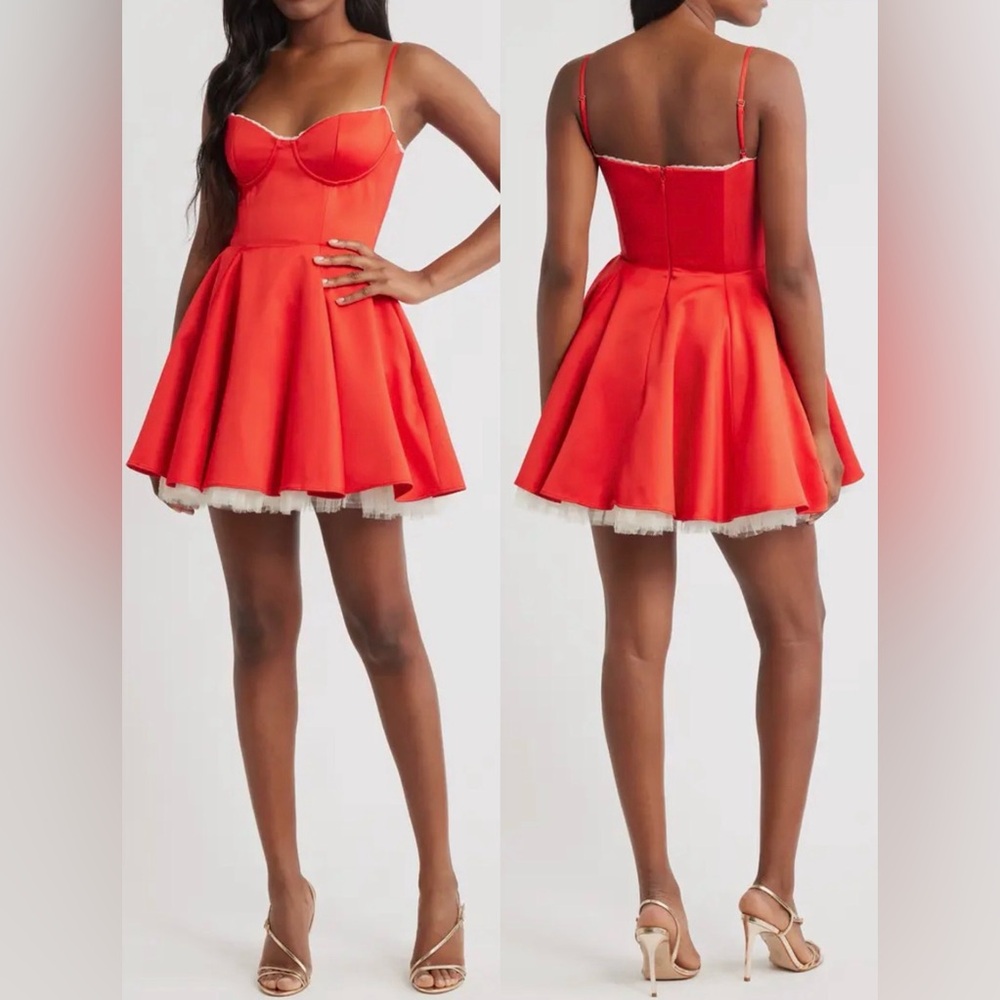 NEW House of CB Minimoiselle Bustier Stretch Satin Minidress Scarlet red SZ  XL